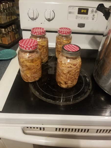 Canned rabbit meat in glass mason jars